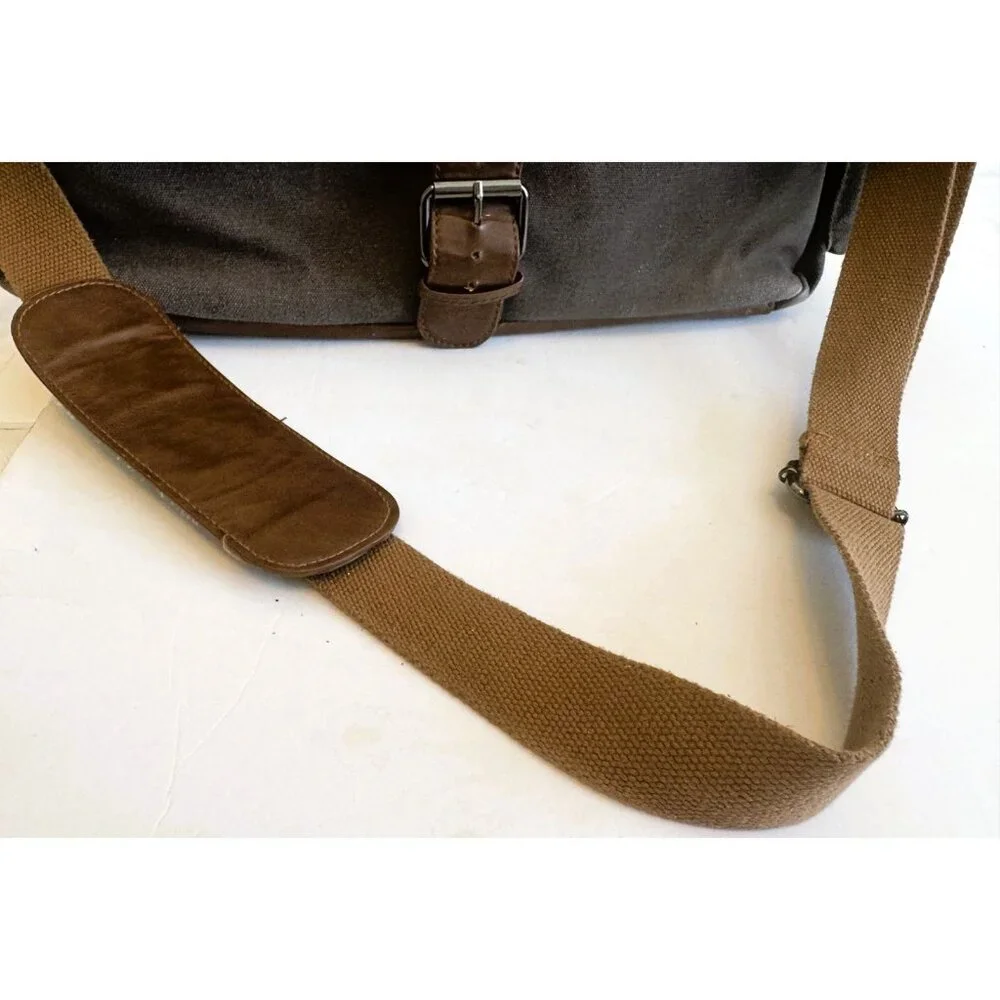 Vetelli Messenger, Laptop Computer Bag, Leather & Olive color canvas Adj strap